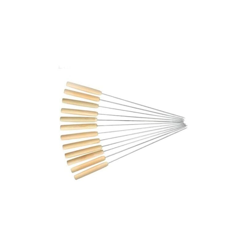 Set mit 12 Grillspießen aus Edelstahl, wiederverwendbar, Metallnadel, Holzgriff, Grillen für Fleisch, Gemüse (30 cm)
