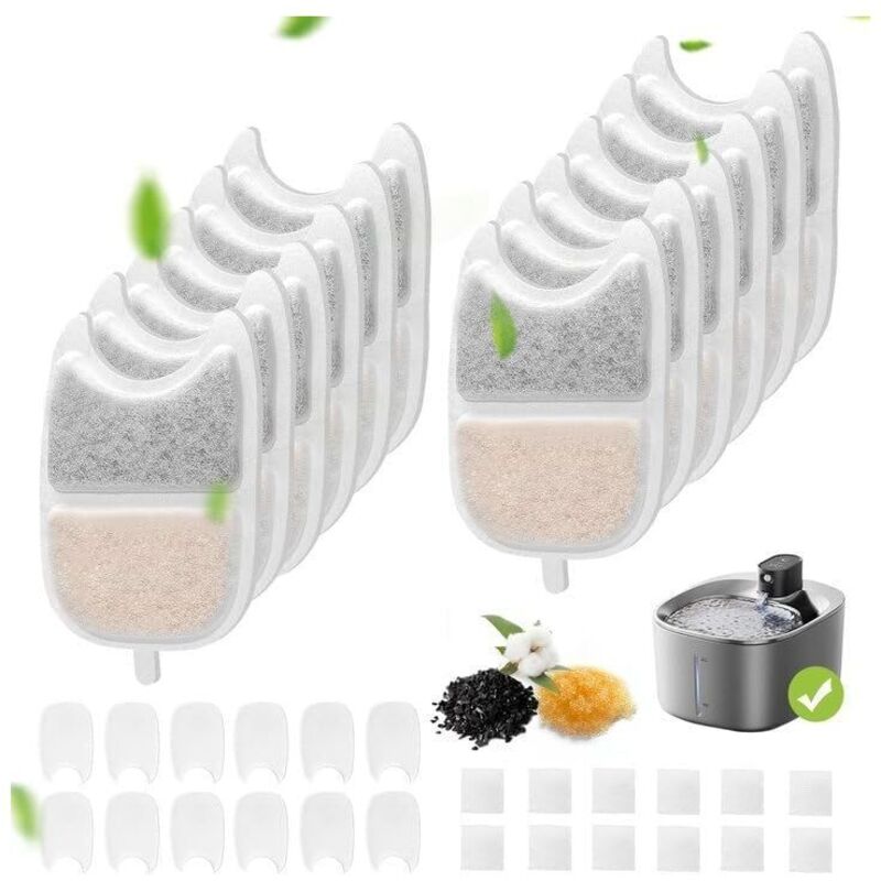 Set mit 12 Katzenbrunnenfiltern und 24 Ersatz-Schaumstofffiltern mit Harz und Aktivkohle für 4-Liter-kabellose Katzenbrunnen