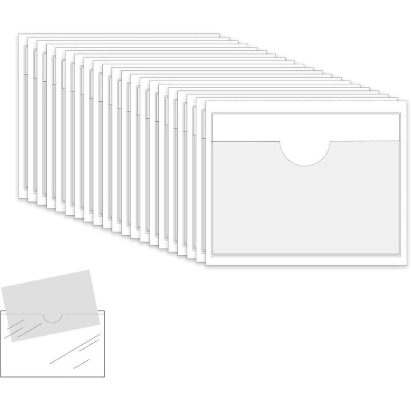 Set mit 12 selbstklebenden Etikettenhaltern – 10 x 6 cm – mit Beschriftungsfenster – Aufkleber – für Visitenkarten – transparent – wasserfest – für