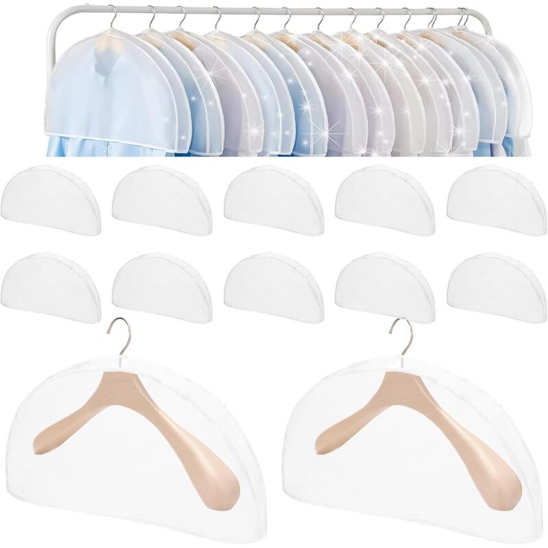 Set mit 12 weißen Kleidersäcken, transparenter Staubhülle, Schultertasche, Kleidersack für Anzüge, Kleiderhüllen