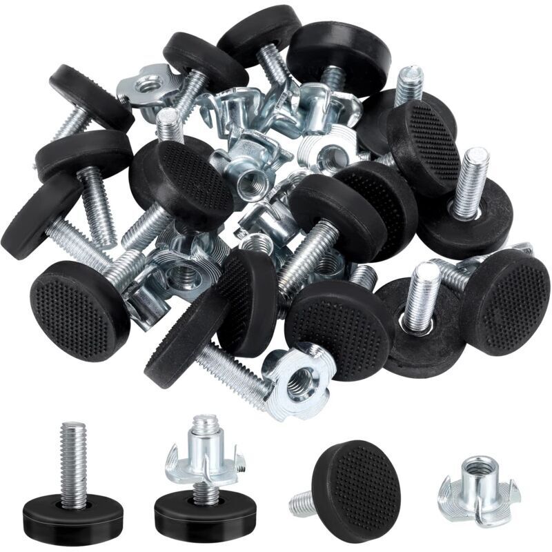 Set mit 16 höhenverstellbaren Nivellierfüßen – M6-Gewinde – Für schwere Möbel – Mit T-Muttern – Für Tische und Stühle – Bodenschutz