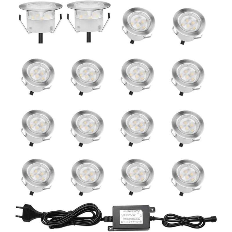 Set mit 16 LED-Einbaustrahlern für Holzterrasse, wasserdicht IP67, Einbaustrahler für den Außenbereich, 0,6 w DC12 v, weißes Licht, Mini-Lampen-Set