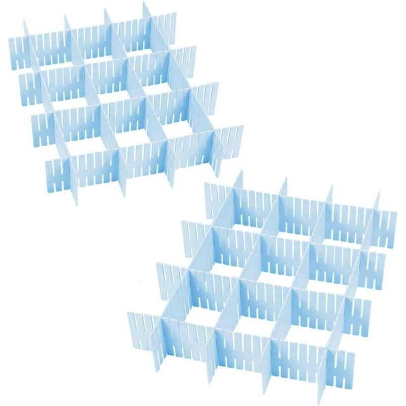 Set mit 16 verstellbaren Schubladeneinsätzen zur Organisation von Kleidung, Kosmetikartikeln, Bürobedarf und Küchenutensilien, Blau