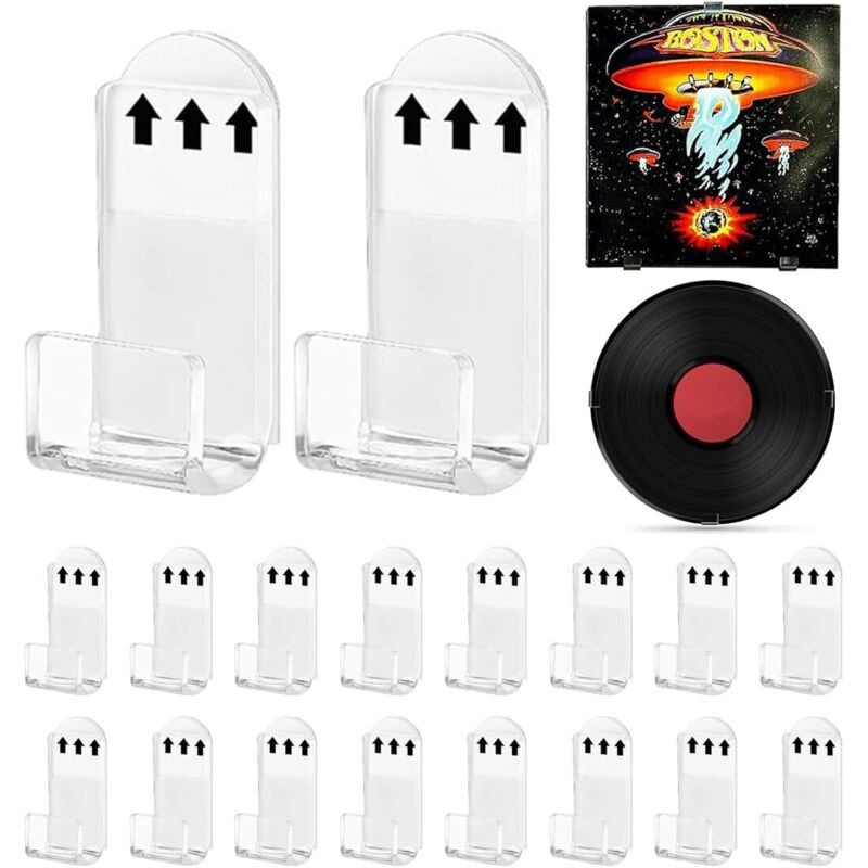 Set mit 18 Wandhalterungen für Schallplatten, minimalistisches Design, Acryl-Wandhalterungen, selbstklebende Halter für Schallplatten, CDs und DVDs,