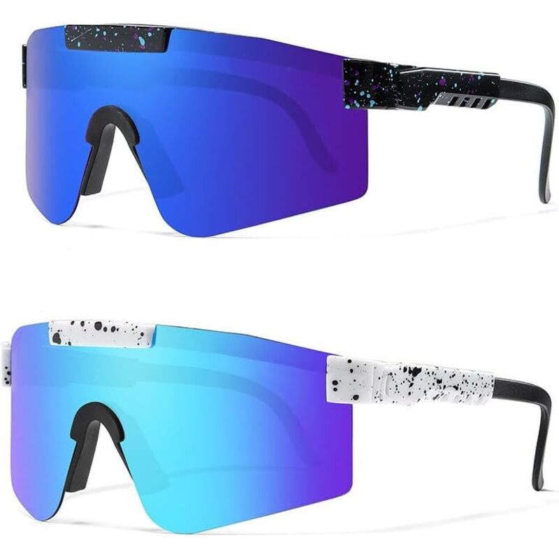 Set mit 2 Fahrradbrillen, für Damen und Herren, UV400 polarisierte, schnelltrocknende Sonnenbrillen, für Outdoor-Sportarten, Radfahren, Autofahren,