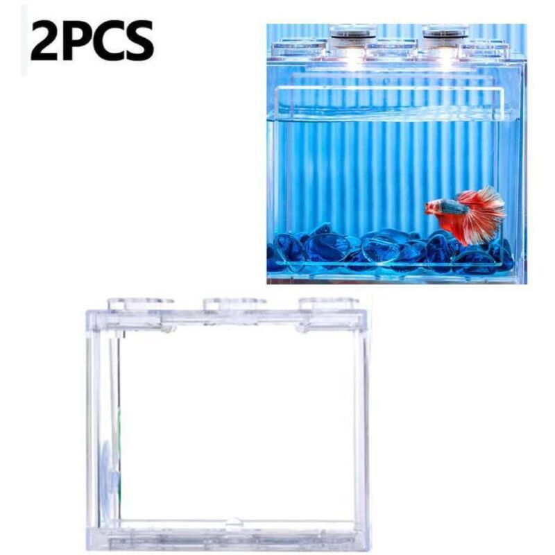 Set mit 2 kleinen Aquarien für Betta-Fische, Mini-Aquarien aus transparentem, hohlem Kunststoff, tragbare, explosionsgeschützte Mikro-Aquarien aus