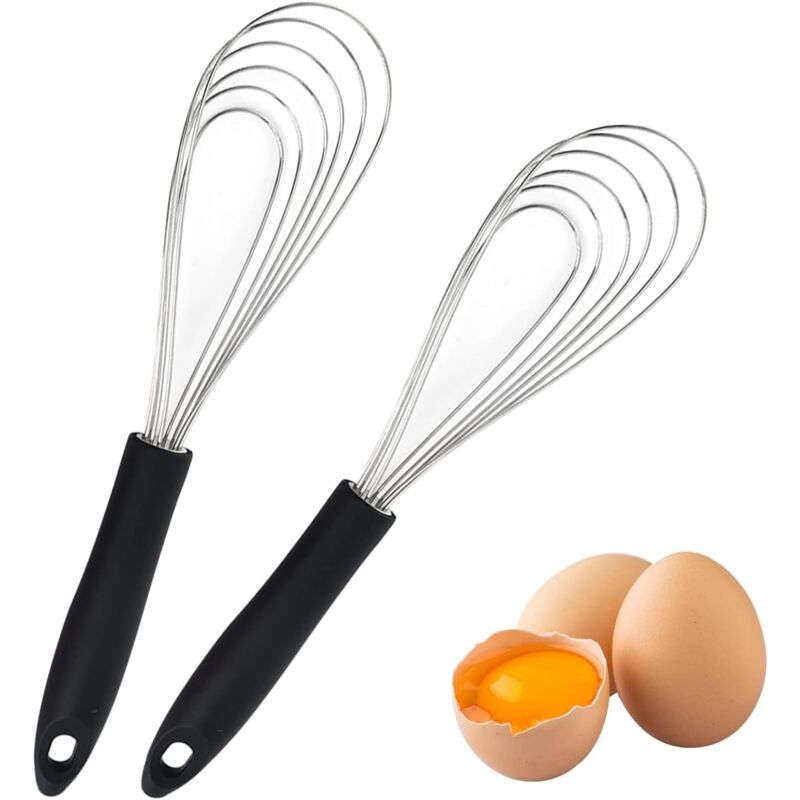 Set mit 2 Küchen-Schneebesen, Edelstahl und antihaftbeschichtetes Silikon, 27 cm langer Edelstahl-Schneebesen, Eieraufschäumer zum Backen und Rühren