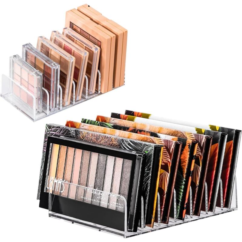 Set mit 2 Lidschatten-Organizern – Transparenter Make-up-Organizer mit 7 Fächern – 2 Größen zur Aufbewahrung von Make-up-Paletten,