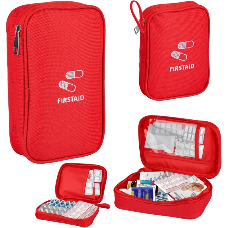 Set mit 2 Reiseapotheken-Sets (groß und klein), 14 x 11 cm / 21 x 13 cm, wasserdicht, rot, ideal zur Aufbewahrung Ihrer Medikamente auf Reisen.