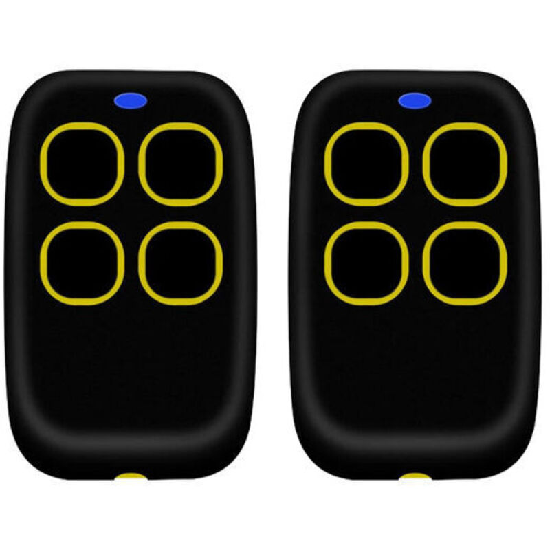 Set mit 2 universellen 4-in-1-Torfernbedienungen, Multifrequenz-Rolling-Code-Universalfernbedienung von 250 bis 913 MHz. Programmierbare