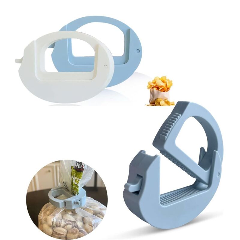 Set mit 2 wiederverwendbaren und tragbaren magnetischen Lebensmittelbeutelclips. Ideal für Chips, Snacks, Müsli, Brot und Tiefkühlkost. Inklusive