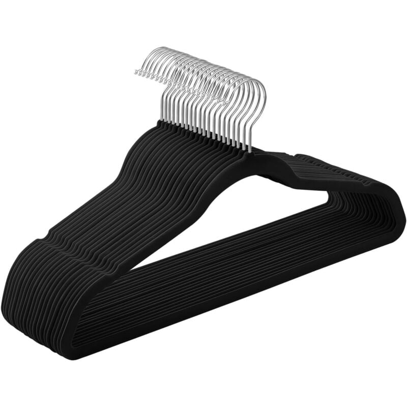 Set mit 20 Samtkleiderbügeln für Erwachsene, 45 cm lang, schlank, hohe Tragkraft, mit 360° drehbaren Haken, für Mäntel, Hemden, Schwarz und Silber