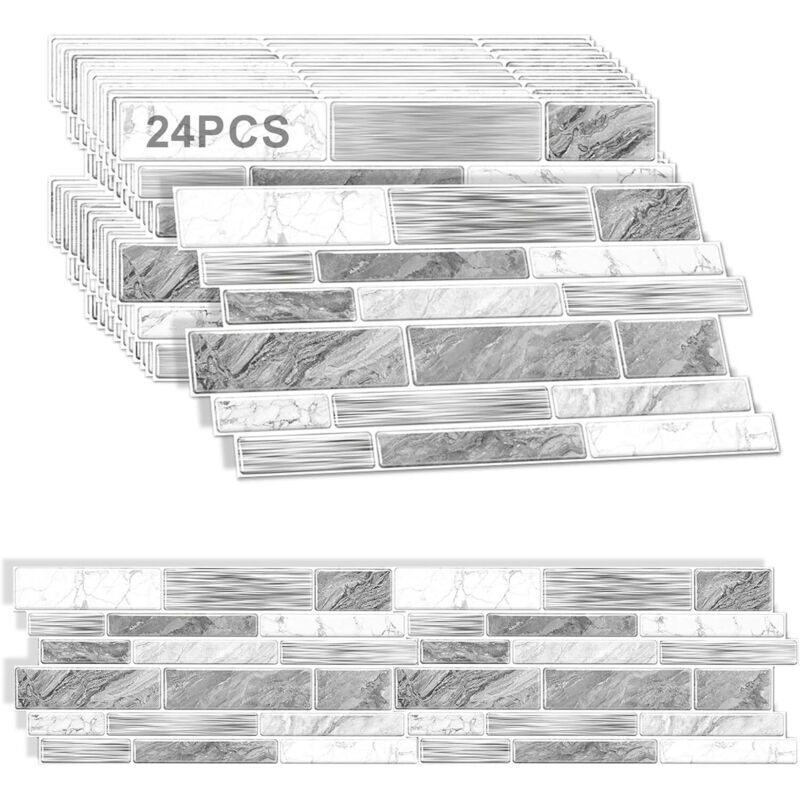 Set mit 24 Bögen Fliesenaufklebern (24,6 x 12 cm) für Küche und Bad, weiße Marmoroptik, einfach anzubringen und wasserfest