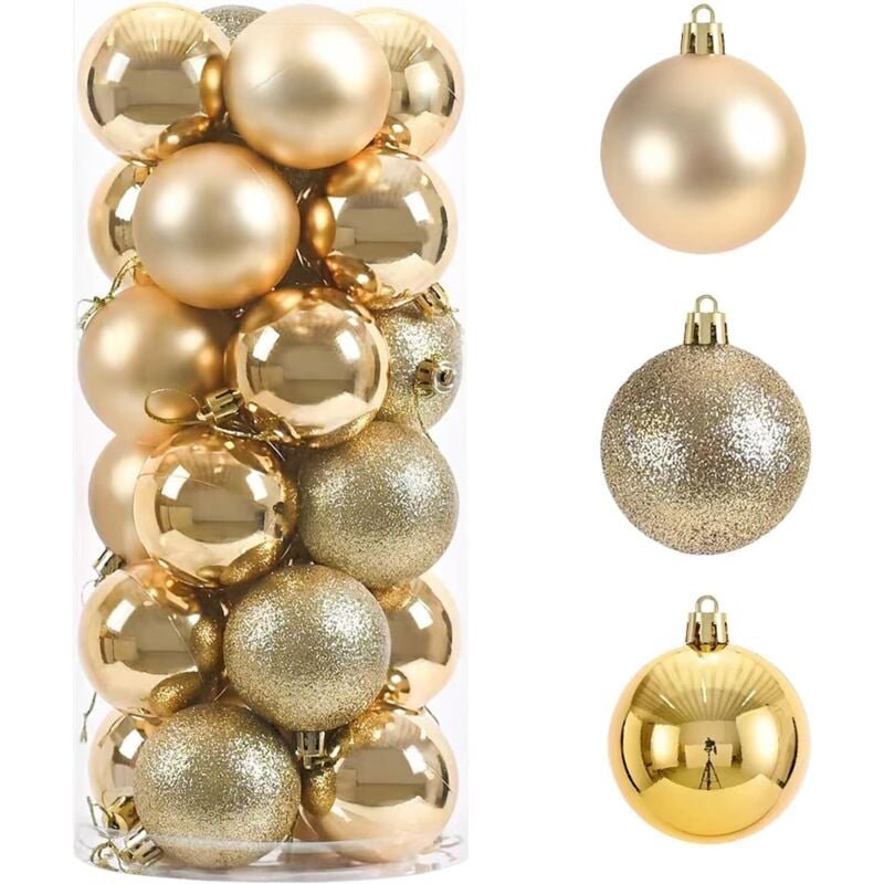 Set mit 24 unzerbrechlichen Mini-Weihnachtskugeln zum Aufhängen an Weihnachtsbäumen, für Partys, Hochzeiten und Karneval (gold, 6 cm)
