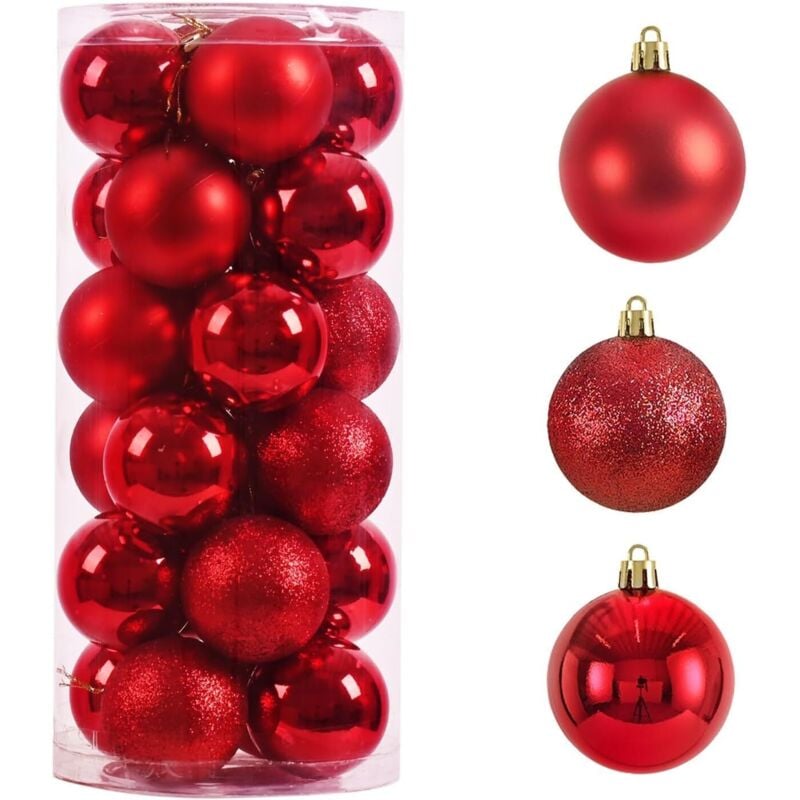Set mit 24 unzerbrechlichen Mini-Weihnachtskugeln zum Aufhängen an Weihnachtsbäumen, für Partys, Hochzeiten und Karneval (rot, 4 cm)