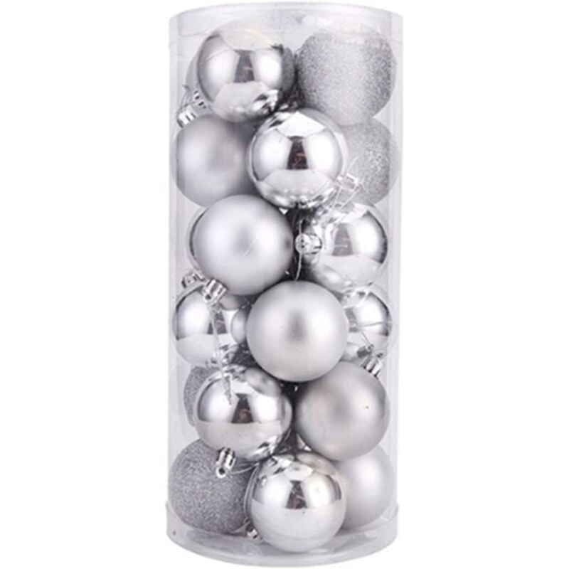 Set mit 24 unzerbrechlichen Mini-Weihnachtskugeln zum Aufhängen an Weihnachtsbäumen, für Partys, Hochzeiten und Karneval (silber, 4 cm)
