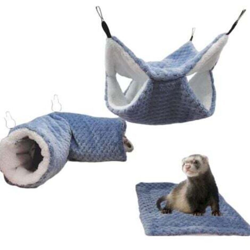 Set mit 3 Hängematten für Ratten und Meerschweinchen, Hängetunnel und Wärmebett, Käfigzubehör für Frettchen, Hamster, Chinchillas und Gleithörnchen