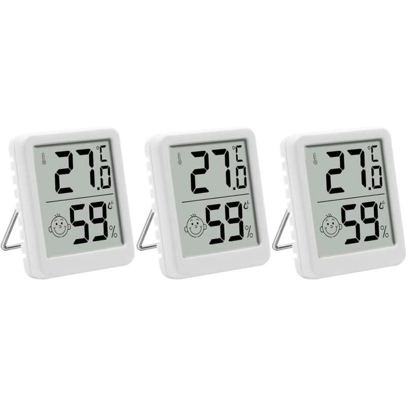 Set mit 3 Innenthermometern und Hygrometern mit digitalem LCD-Display und Smiley-Gesicht für Babyzimmer, Wohnzimmer, Büro und Gewächshaus
