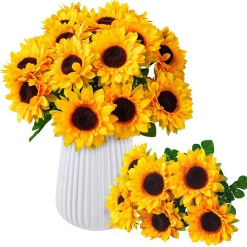 Set mit 3 künstlichen Blumensträußen, Sonnenblumen, Kunstblumen für drinnen und draußen, Sonnenblumen für Blumendekorationen, Gestecke, Wohnzimmer,