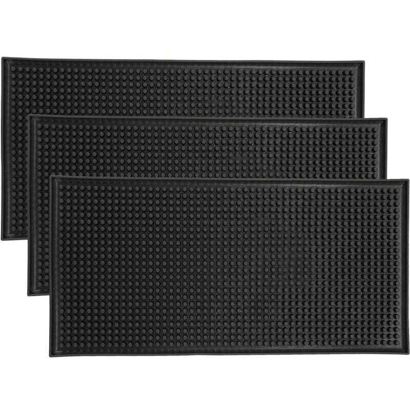 Set mit 3 rutschfesten Gummi-Serviermatten, Abtropfmatten für Gläser, Arbeitsflächen, Kaffee, Whisky, Cocktails, für Küche, Bar, Restaurant, schwarz