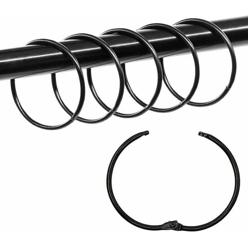 Set mit 36 runden Metallringen für Duschvorhänge, 5 cm, für Notizkarten, Bürobedarf (schwarz)