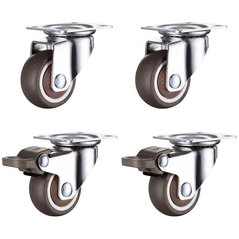 Set mit 4 50-mm-Möbelrollen mit Bremsen, kleine Universal-Möbelrollen, 360-Grad-Drehung, Gummirollen, geeignet für alle Böden, Möbel, Regale,