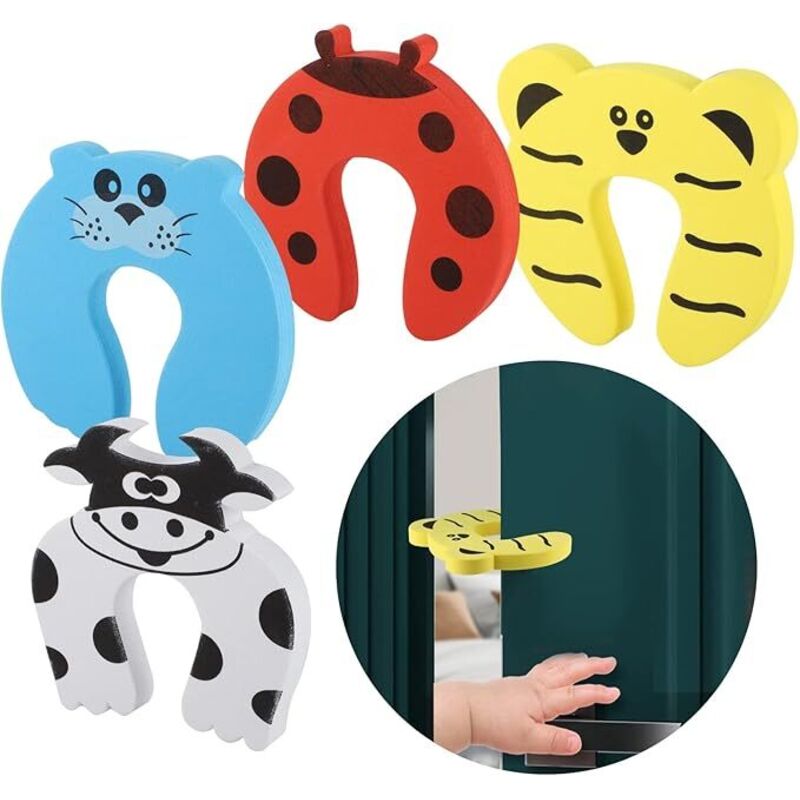 Linghhang - Set mit 4 Anti-Klemm-Türstoppern, Baby-Sicherheits-Türstopper aus Schaumstoff, Tiere, Baby-Türschutz für Kinder, Fingerschutz, reduziert