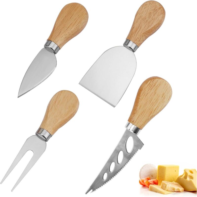 Set mit 4 exquisiten Käsemessern, Käsemesser-Sets mit Holzgriffen, für Käse, Kuchen, Chiffon-Kuchen, Butter