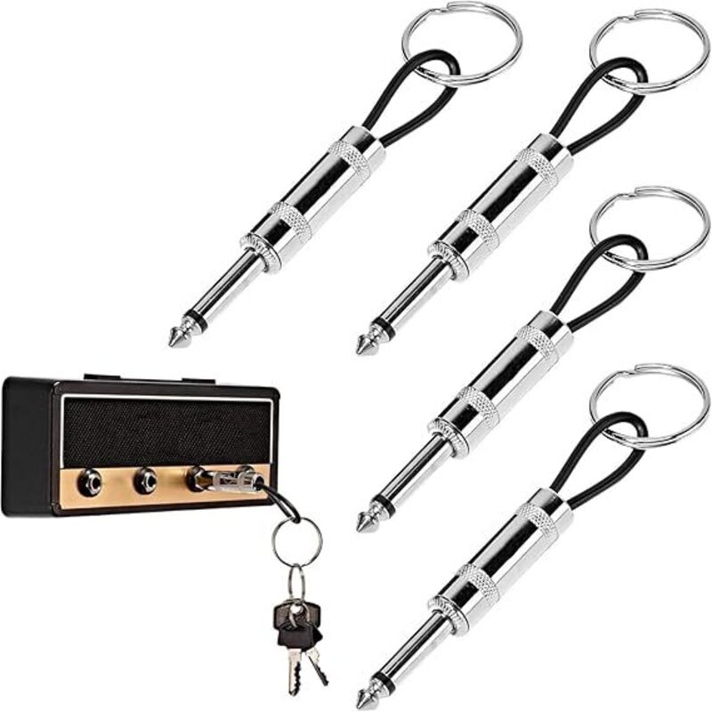 Set mit 4 Gitarren-Schlüsselanhängern, Gitarrenstecker-Schlüsselanhängern, Schlüsselringen, Wand-Schlüsselanhängern, Geschenk für Musikliebhaber