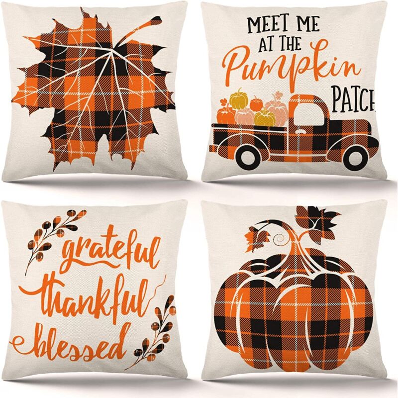 Set mit 4 Halloween-Kissenbezügen mit Cartoon-Motiven, Halloween-Kissenhüllen, Sofakissenbezügen (45x45 cm)