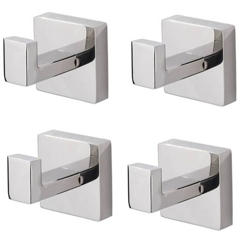 Set mit 4 Handtuchhaken fürs Badezimmer, quadratische Kleiderhaken aus Edelstahl für Handtücher, Mäntel, Kleider, Schränke und Türen