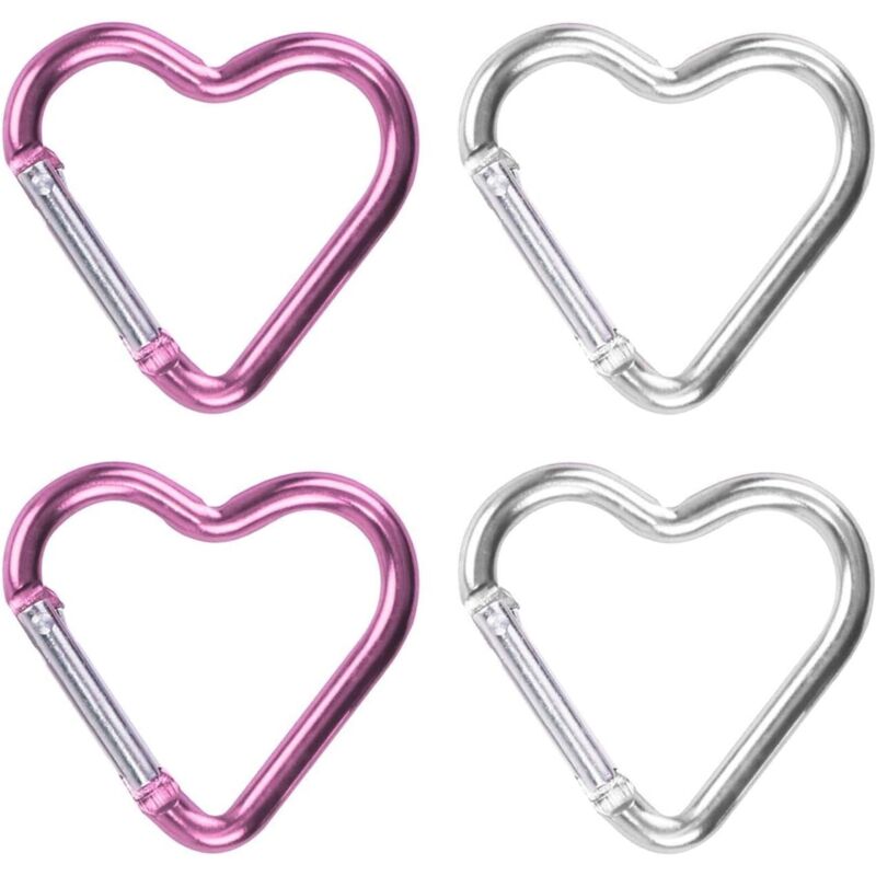 Set mit 4 herzförmigen Karabinern aus Aluminiumlegierung für Wasserflaschen, Rucksäcke, Schlüsselanhänger und Outdoor-Accessoires