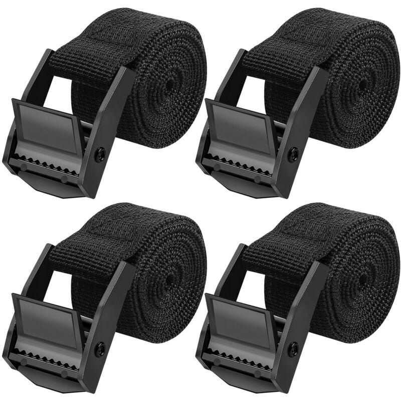 Set mit 4 robusten 100 cm Spanngurten. Tragkraft: 250 kg. Ratschen-Dachgurt mit verstellbaren Schnallen für Motorräder, Fahrräder und Rucksäcke.