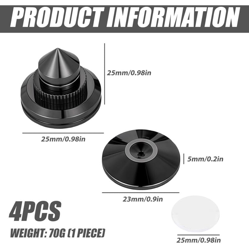 Set mit 4 Subwoofer-Spikes: 8 Anti-Rutsch-Pads und 4 Standfüße, vibrationsdämpfende Lautsprecherhalterung, nicht höhenverstellbar,