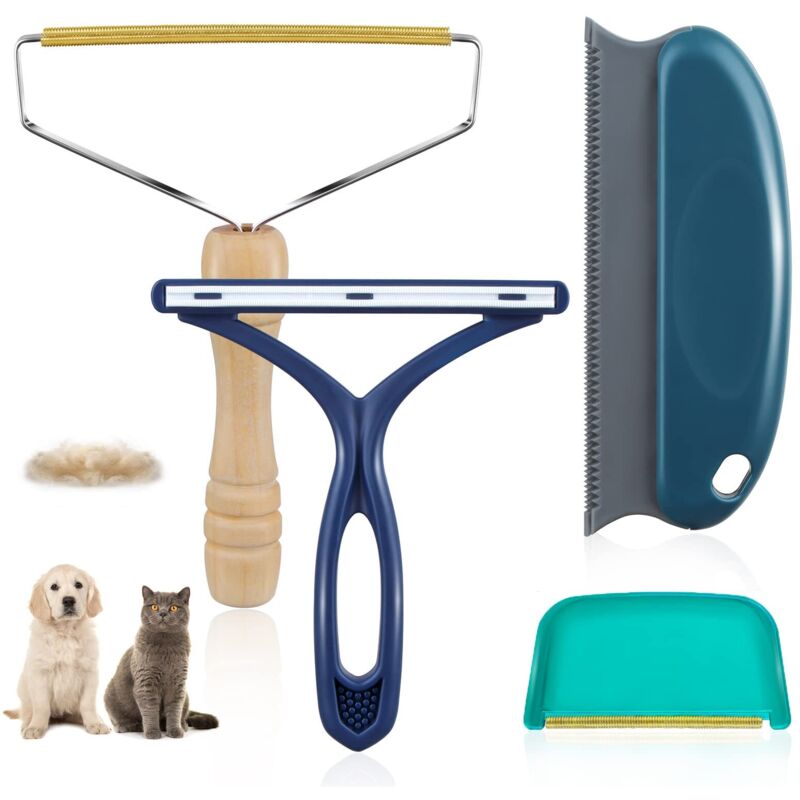 Set mit 4 Tierhaarentfernungsbürsten für Hunde und Katzen, ideal für Sofas, Möbel und andere Gegenstände. Tragbare Schaberbürste für Teppiche,