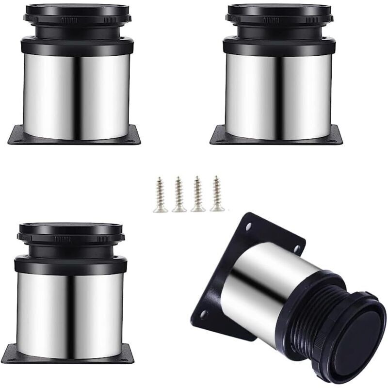 Set mit 4 verstellbaren Möbelfüßen aus Edelstahl, 50 x 60 mm, Schrankfüße, Metallfüße, für Möbel, Küche, Büro, Tische, Arbeitsplattenfüße