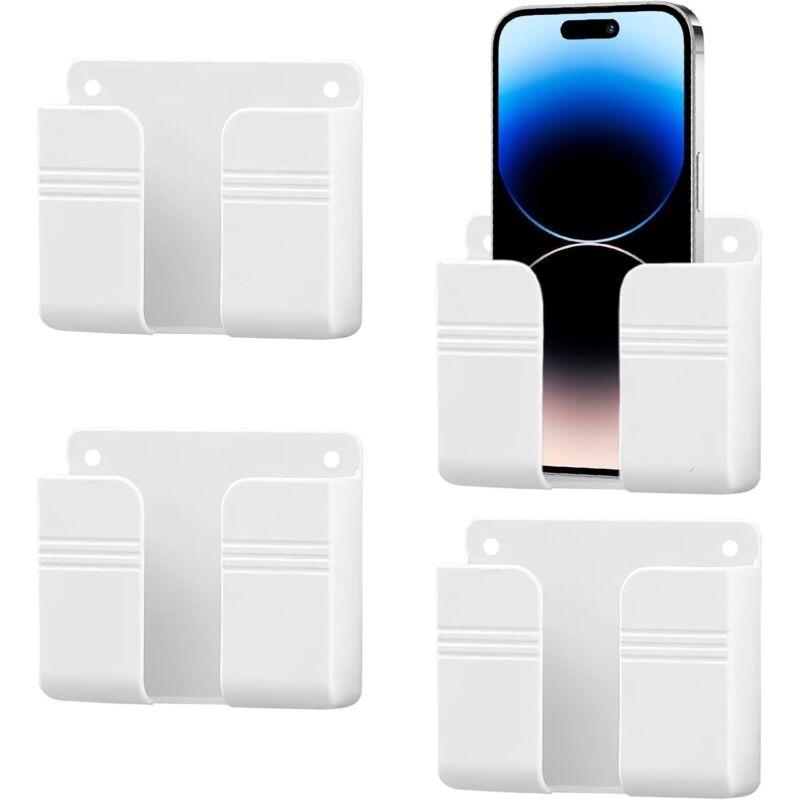 Set mit 4 Wandhalterungen für Handys mit Klebefläche, Ladestation mit Datenkabelanschluss, multifunktionaler Duschaufbewahrungsbox, wasserdicht – Weiß