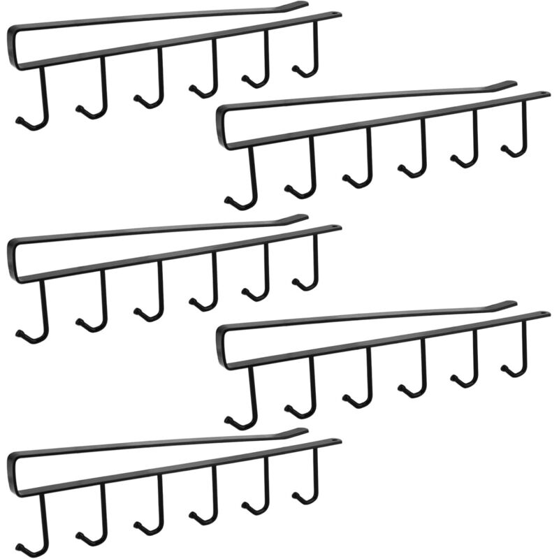 Set mit 5 schwarzen Haken zur Aufbewahrung von Tassen, zur Organisation und Aufbewahrung im Küchenschrank, zum Aufhängen von Tassen, kein Bohren