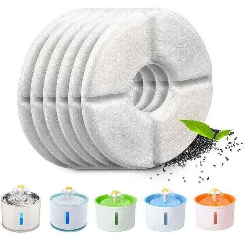 Set mit 6 automatischen Filtern für Katzenbrunnen, mit Harz und Aktivkohle, Ersatzwasserfilter für Katzen und Hunde (rund).