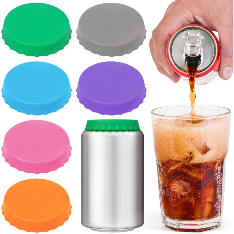 Set mit 6 wiederverwendbaren Silikondeckeln für Getränkedosen (Bier, Limonade, Erfrischungsgetränke, Fruchtsäfte, Cola etc.). BPA-frei. Passend für