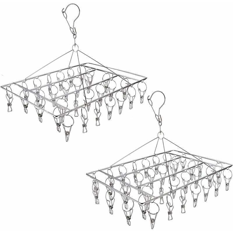 ZVD - Set of 2 Bold Hanging Clothes Drip Rack Multifunctional Kids Windproof Sock Clip Sock Hook for Socks Underwear Glove Dryer, 40+30 Clips