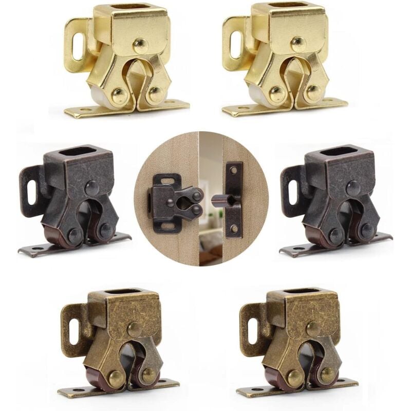 ZVD - Set of 6 double roller latches, cabinet locks, roller locks, 3 colors (gold, black, bronze).
