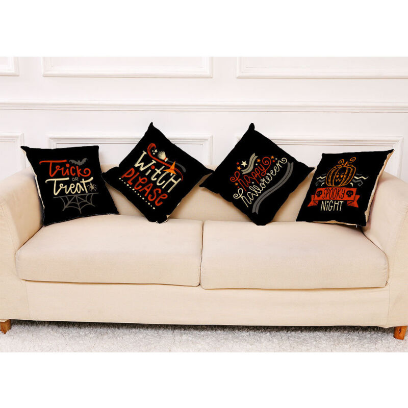 Sets Halloween-Sofakissen, Halloween-Leinenkissen mit Buchstabenmotiven, bedruckte Kissen der Halloween-Serie, Sofakissenbezüge (45x45 cm)