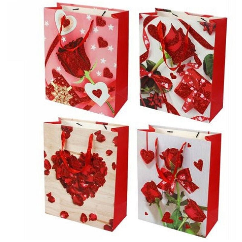 Trade Shop Traesio - Trade Shop - set 6 tlg. geschenktüten 30X40X12CM valentinstagstasche rosen verschiedene modelle 71100 -