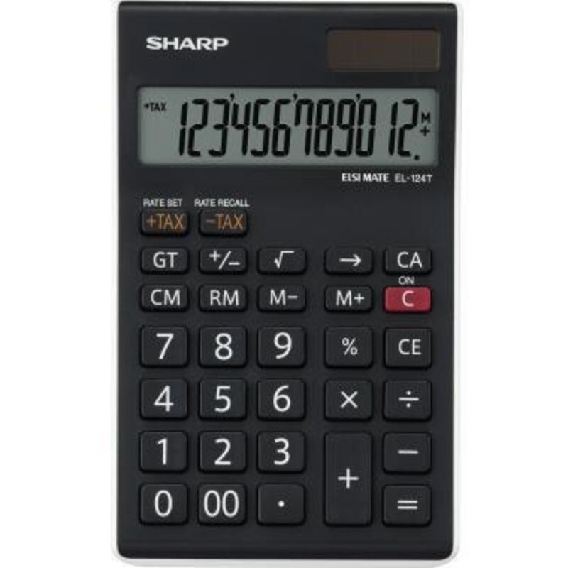 Sharp - Tischrechner EL-124TWH 96 x 12 x 152 mm (b x h x t) Solar-Energie Batterie schwarz