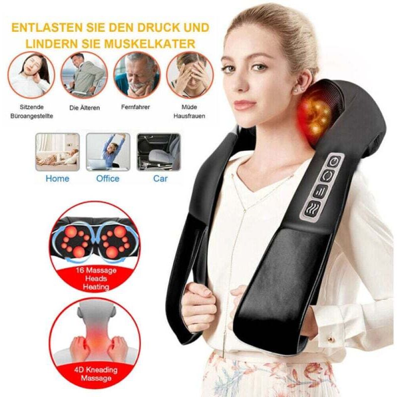 Shiatsu-Massagegerät mit Wärmefunktion – Nacken- und Schultermassage – Rotierende Massageköpfe – Vollständige Entspannung