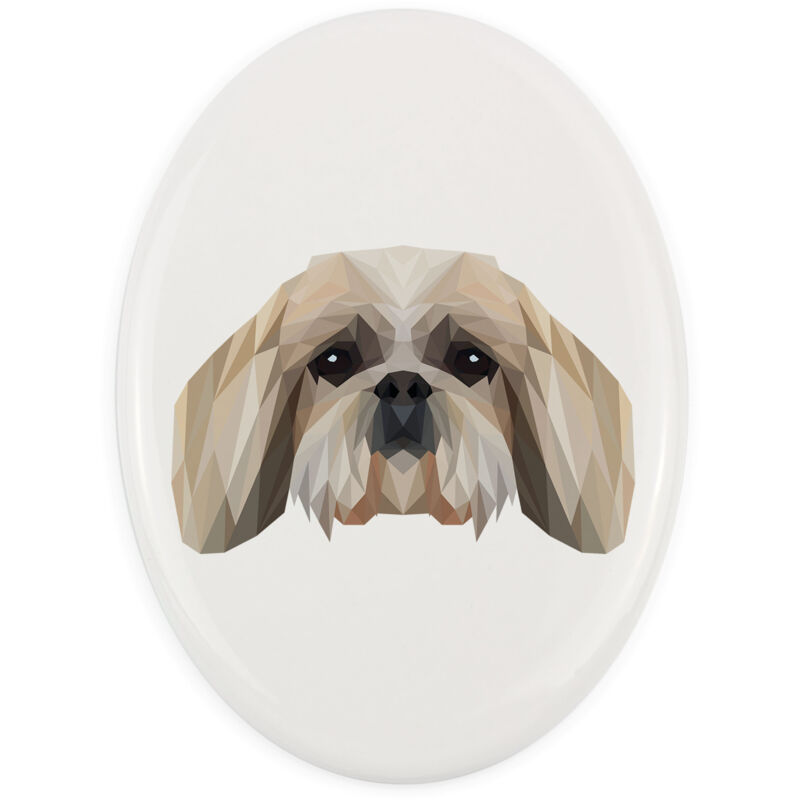 Shih Tzu, Shi tsu, Shi-Tzu, Szi-cu, Szitzu - ein Teller mit Foto und geometrischer Aufschrift von Art-Dog