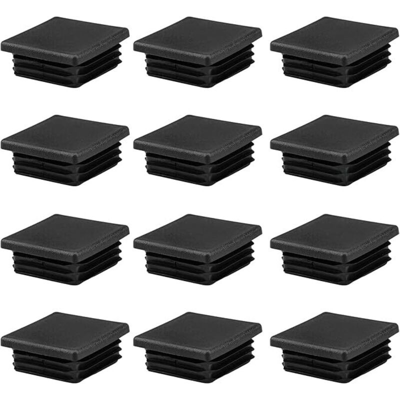 Shining House - 12 Stück 50 x 50 mm schwarze Kunststoff-Vierkantrohrabdeckungen für Metallrohre, Stühle, Sofas und Tische