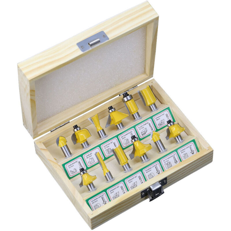 Shining House - 12 Stück 8-mm-Schaft-Wolframkarbid-Fräser, Holzbearbeitungsfräser mit Holzaufbewahrungskoffer für Türen, Tische, Regale, Schränke,