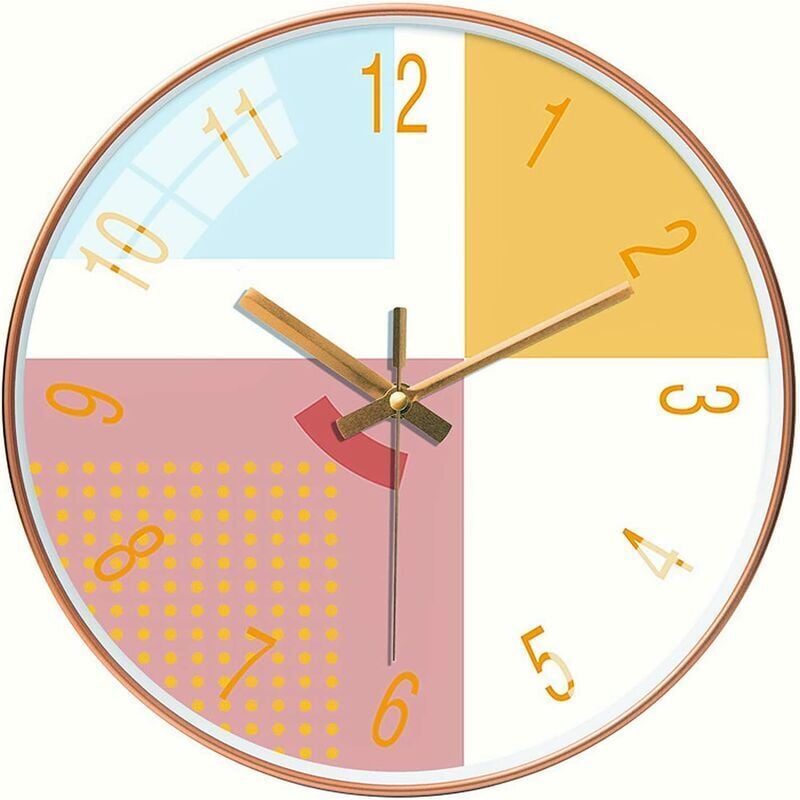 Shining House - 35 cm Uhr mit goldenem Gehäuse, buntes Zifferblatt, lautlose Wanduhr, dekorative runde Uhr, batteriebetrieben, für Wohnzimmer,